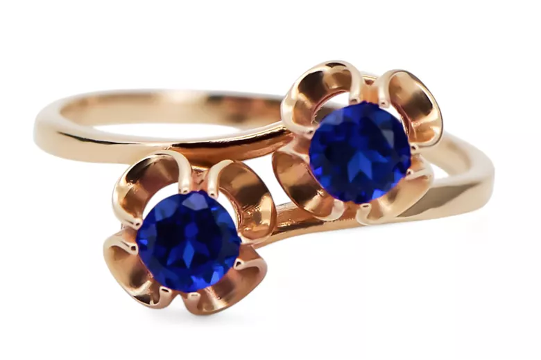 Vintage craft Ring Sapphire Original Vintage 14K Rose Gold vrc266r